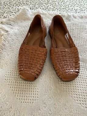 Woven Leather Slip-On Flats - Brown hand woven Sunsteps